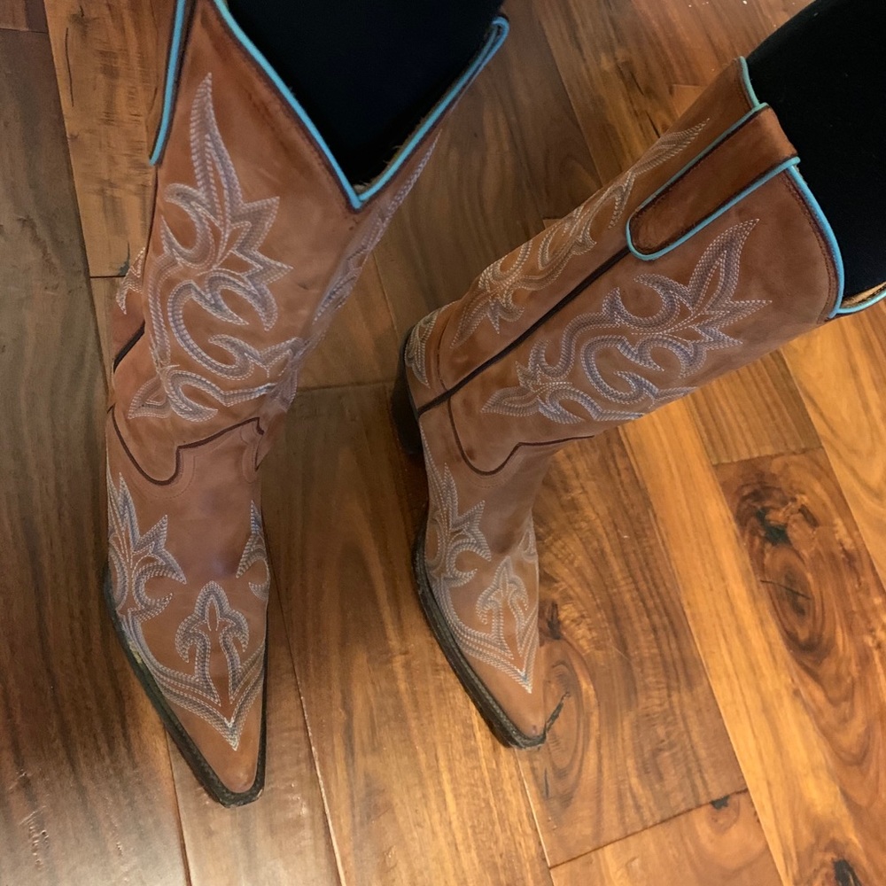 Western Leather Turquoise Teal Cowgirl Boots Sz 6